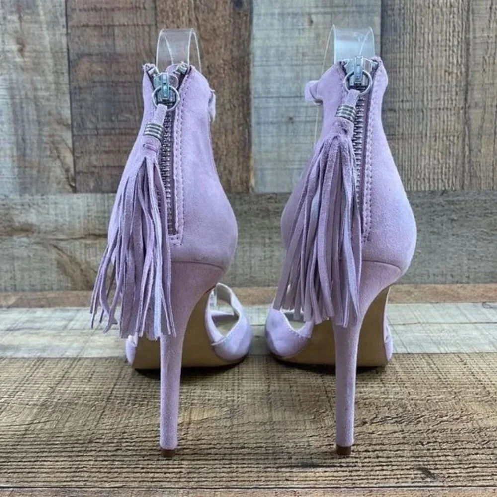 Botkier‎ New York Purple Suede Leather Tassel Slingback Heel Womens 8 Peep Toe
